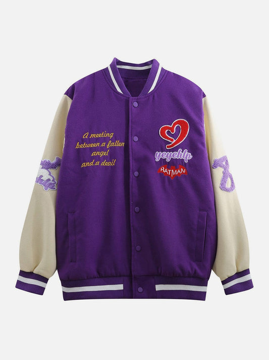 Towel Embroidered Angel Demon Varsity Jacket - Kawaii Side