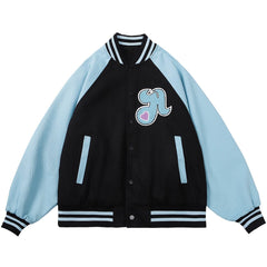 Towel Embroidered Flame Ghost Varsity Jacket - Kawaii Side