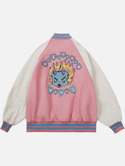 Towel Embroidered Flame Ghost Varsity Jacket - Kawaii Side