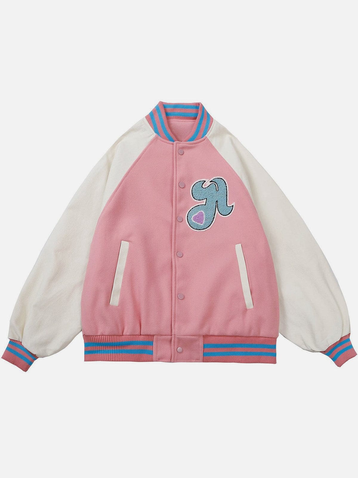 Towel Embroidered Flame Ghost Varsity Jacket - Kawaii Side