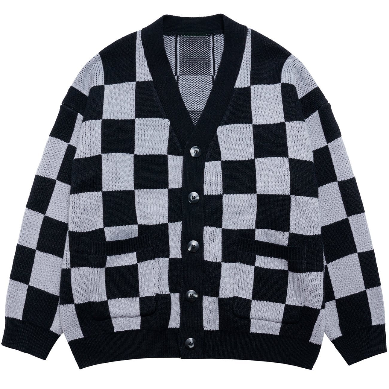 Vintage Checkerboard Plaid Knit Cardigan - Kawaii Side