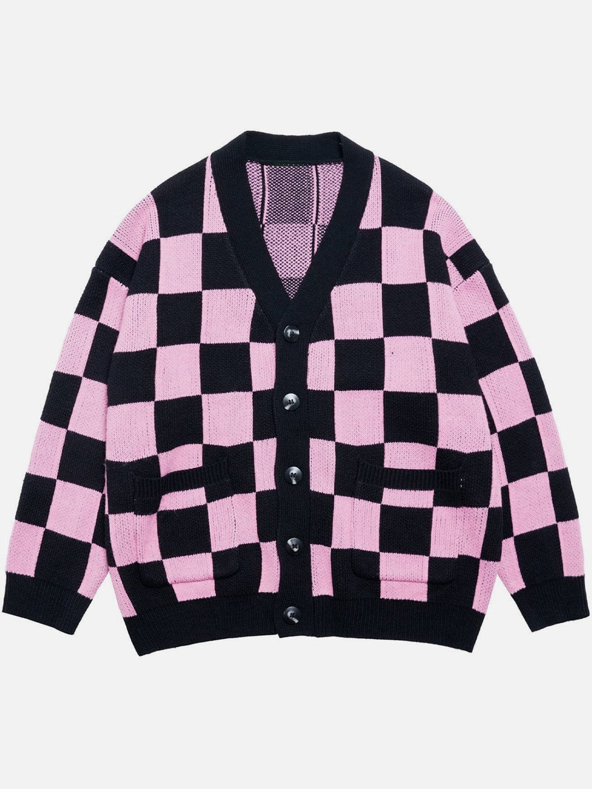 Vintage Checkerboard Plaid Knit Cardigan - Kawaii Side