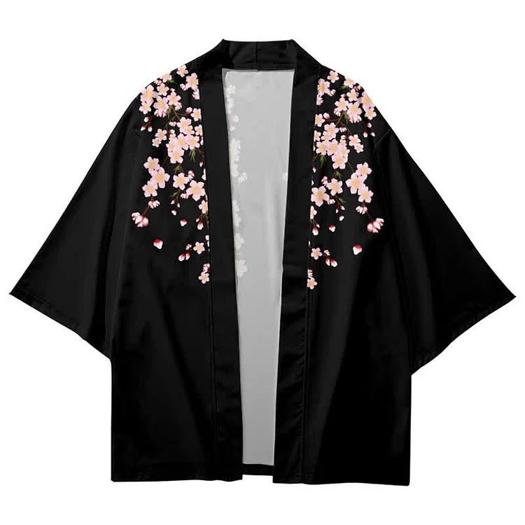 Vintage Floral Colorblock Print Loose Cardigan Kimono Outerwear - Kawaii Side