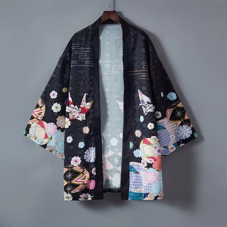 Vintage Paper Crane Blossom Print Cardigan Kimono Outerwear - Kawaii Side