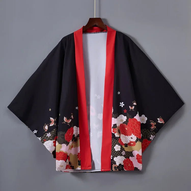 Vintage Paper Crane Blossom Print Cardigan Kimono Outerwear - Kawaii Side