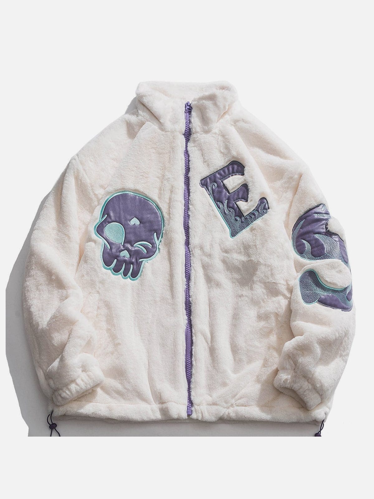 Vintage Skull Embroidery Sherpa Winter Coat - Kawaii Side