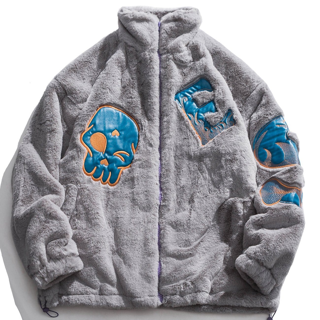 Vintage Skull Embroidery Sherpa Winter Coat - Kawaii Side