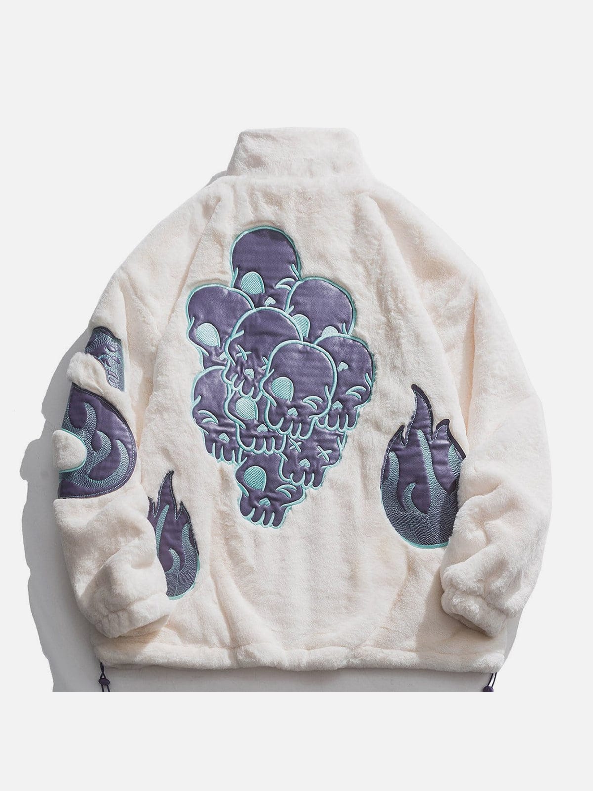 Vintage Skull Embroidery Sherpa Winter Coat - Kawaii Side