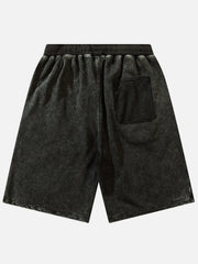 Washed Letters Drawstring Shorts - Kawaii Side